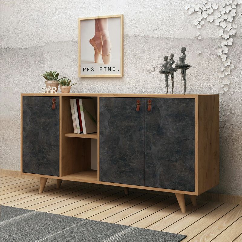 Casa si Gradina - Mobilier - Comode si corpuri - Console - Consola, Hanah Home, pal melaminat, stejar si gri inchis, 140x40x86 cm, 811MDD3413 - Infinity.ro