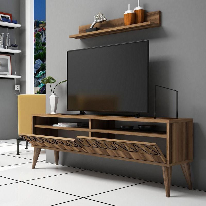 Casa si Gradina - Mobilier - Comode si corpuri - Console - Comoda tv, Hanah Home, pal melaminat, nuc, 150x50x30 cm, 845HCT3081 - Infinity.ro