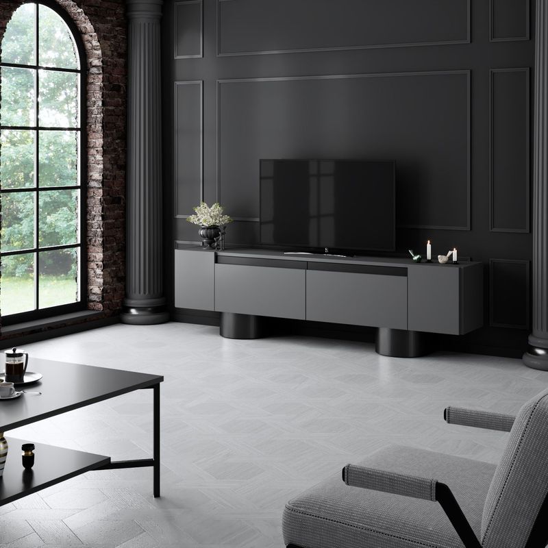 Casa si Gradina - Mobilier - Comode si corpuri - Comode - Comoda tv, Hanah Home, pal melaminat, antracit si negru, 180x50x30 cm, 618BLY1266 - Infinity.ro