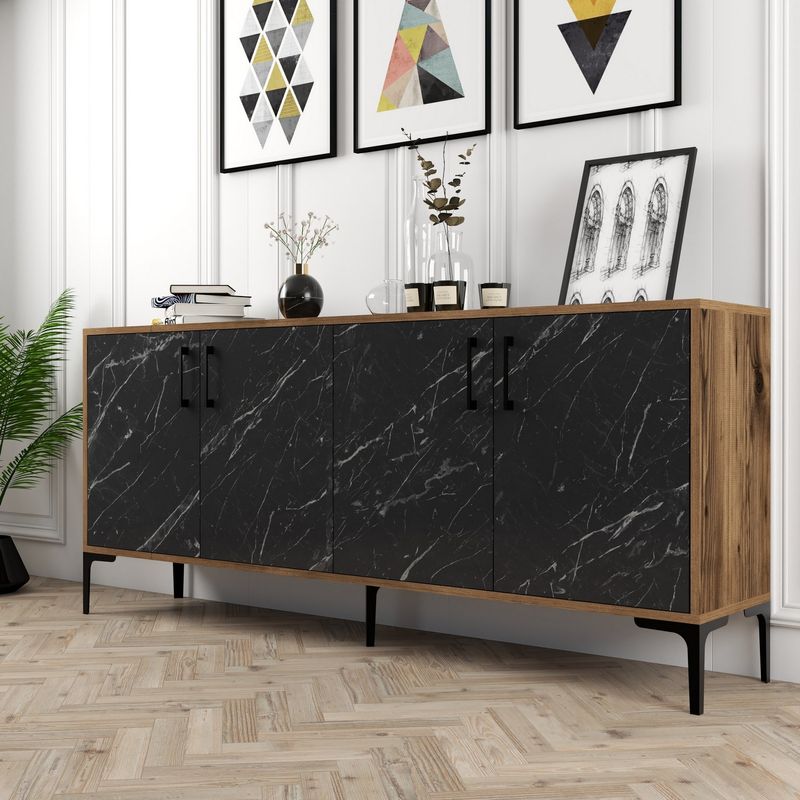 Casa si Gradina - Mobilier - Comode si corpuri - Console - Consola, Hanah Home, pal melaminat, nuc si negru, 180x35x78 cm, 845HCT5306 - Infinity.ro