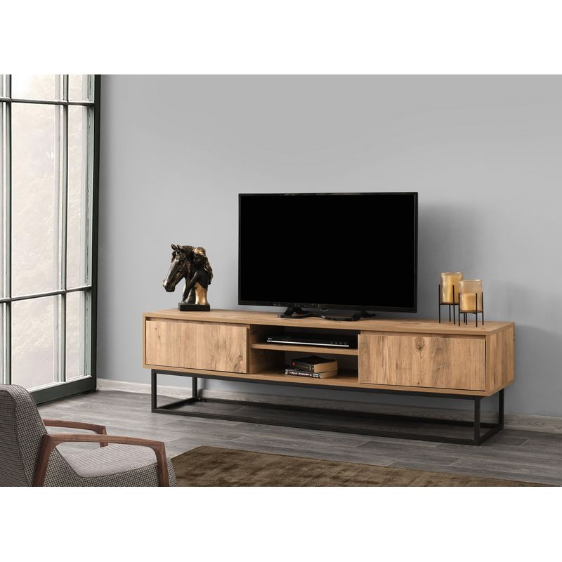 Casa si Gradina - Mobilier - Comode si corpuri - Comode - Comoda tv, Hanah Home, pal melaminat, negru si pin, 180x50x40 cm, 854KLN3004 - Infinity.ro
