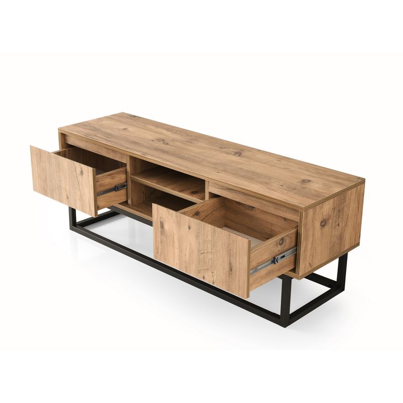 Casa si Gradina - Mobilier - Comode si corpuri - Comode - Comoda tv, Hanah Home, pal melaminat, negru si pin, 180x50x40 cm, 854KLN3004 - Infinity.ro