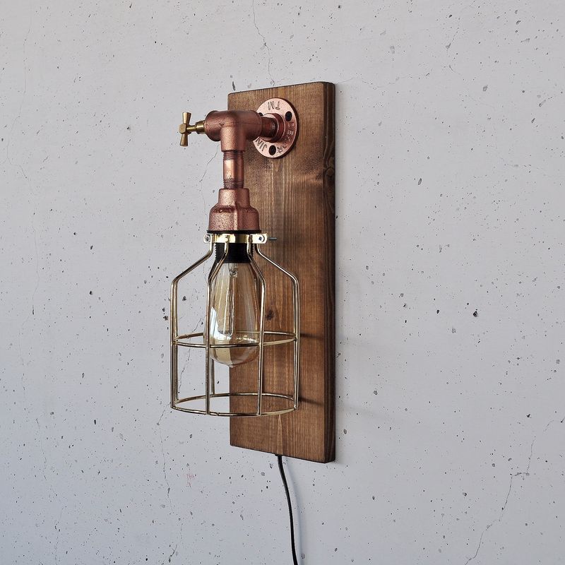 Casa si Gradina - Corpuri si surse de iluminat - Plafoniere, aplice si spoturi - Aplica, Opviq, lemn masiv, lemn si aur roz, 40x14x16 cm - Infinity.ro