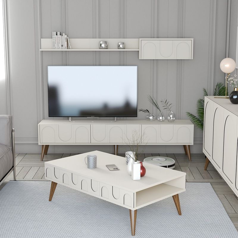 Casa si Gradina - Mobilier - Seturi de mobilier - Seturi living - Set mobilier living, Hanah Home, pal melaminat, crem si nuc, 180x44x35 cm - Infinity.ro