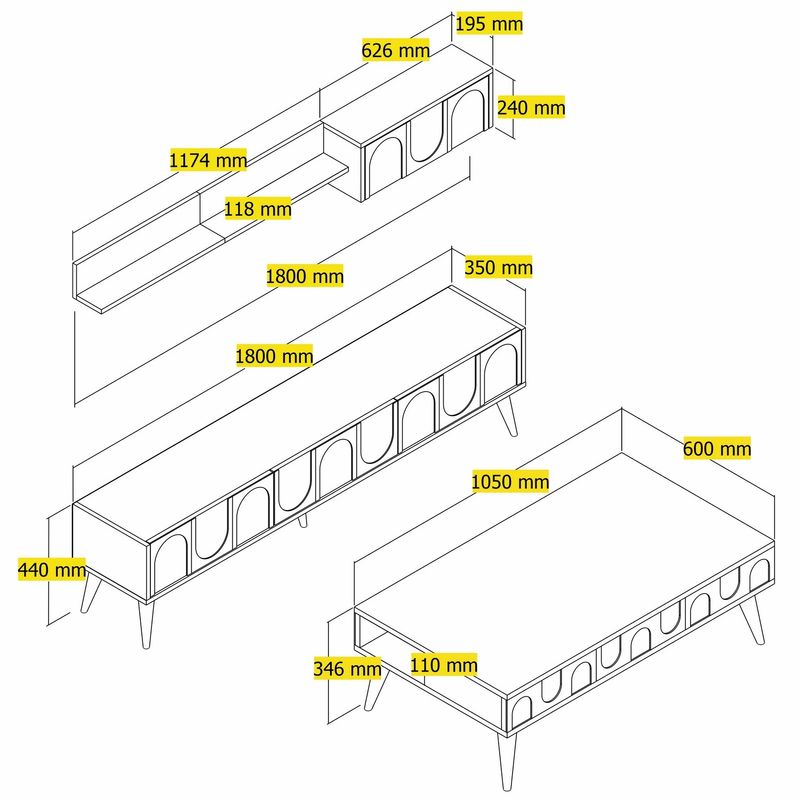 Casa si Gradina - Mobilier - Seturi de mobilier - Seturi living - Set mobilier living, Hanah Home, pal melaminat, crem si nuc, 180x44x35 cm - Infinity.ro