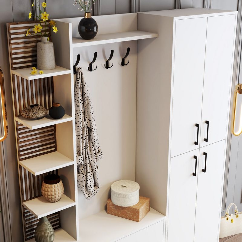 Casa si Gradina - Mobilier - Organizare si depozitare - Cuiere - Cuier hol, Hanah Home, pal melaminat, alb, 150x200x35 cm - Infinity.ro