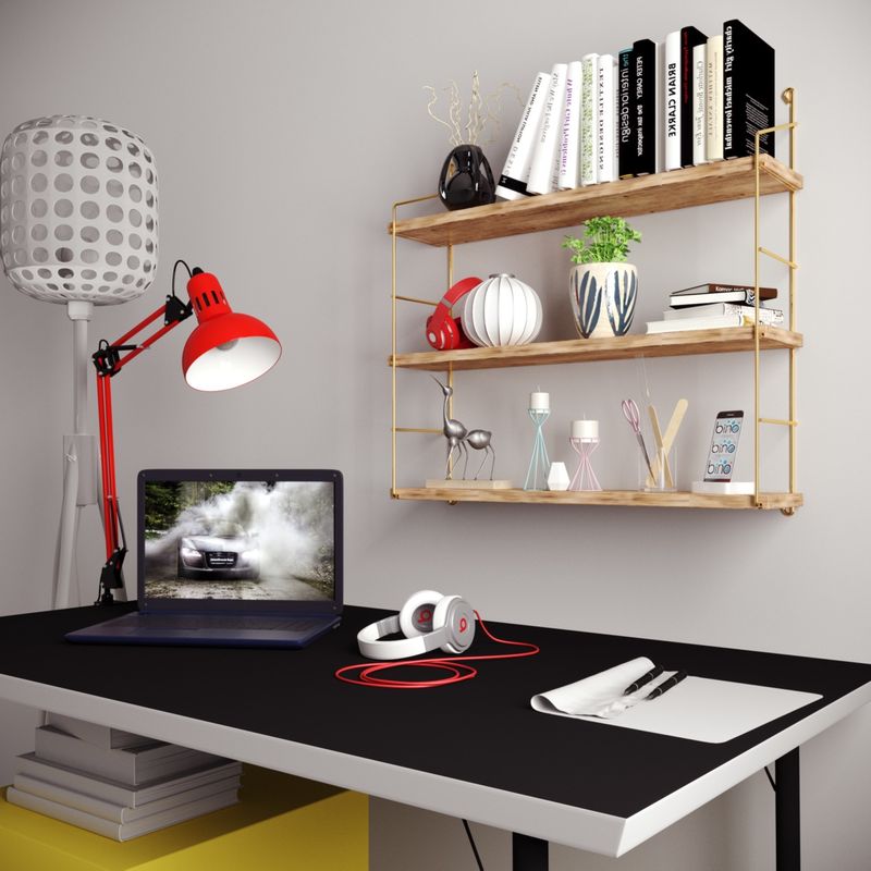 Casa si Gradina - Mobilier - Biblioteci si rafturi - Etajere - Etajera, Hanah Home, lemn masiv, auriu maro, 60x16x62 cm - Infinity.ro