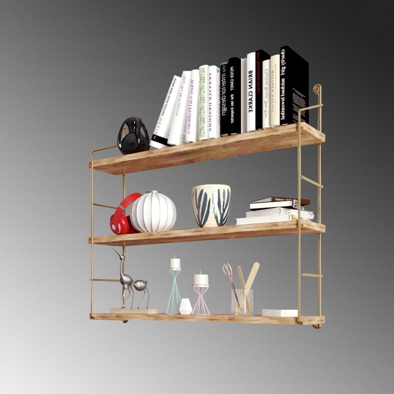 Casa si Gradina - Mobilier - Biblioteci si rafturi - Etajere - Etajera, Hanah Home, lemn masiv, auriu maro, 60x16x62 cm - Infinity.ro