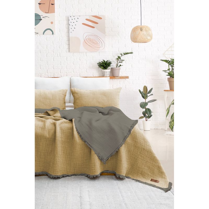 Casa si Gradina - Textile si covoare - Pături și cuverturi - Cuverturi - Set cuvertura pat dublu, L'essentiel Maison, galben, 240x260 cm, 70% bumbac 30% poliester, jacquard muselina - Infinity.ro