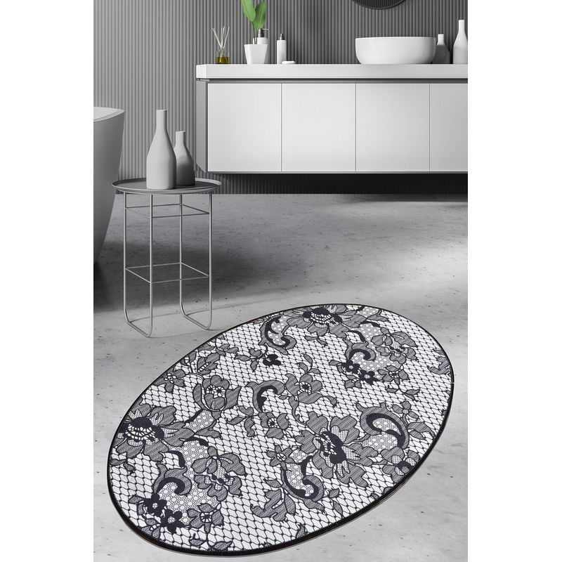 Casa si Gradina - Textile si covoare - Covoare - Covorase baie - Covoras de baie, L'essentiel Maison, negru alb gri, 80x120 cm, 100% poliester, antiderapant - Infinity.ro