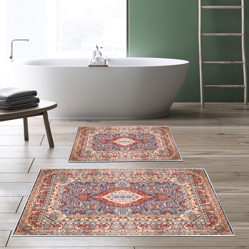 Casa si Gradina - Textile si covoare - Covoare - Covorase baie - Set covorase de baie, L'essentiel Maison, multicolor, 50x60 cm si 60x100 cm, 100% poliester, antiderapant, antibacterian, 299ANR1589 - Infinity.ro