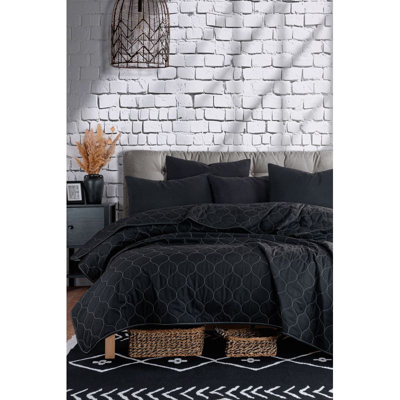 Casa si Gradina - Textile si covoare - Lenjerii de pat - Seturi de lenjerie - Set cuvertura pat dublu, L'essentiel Maison, negru, 200x220 cm, 65% bumbac 35% poliester - Infinity.ro