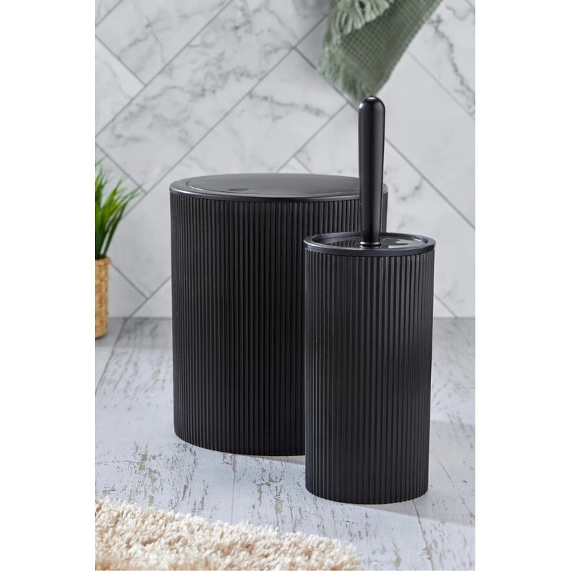 Casa si Gradina - Sanitare - Suporturi si accesorii baie - Accesorii baie - Set accesorii baie, L'essentiel Maison, plastic, negru, 2 piese, 22x19 cm si 10x32 cm - Infinity.ro