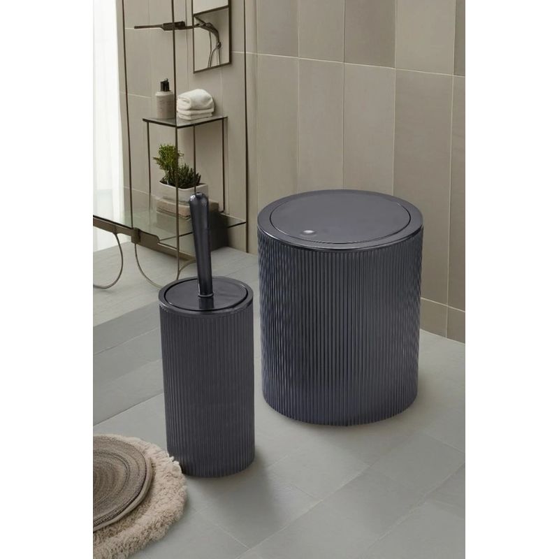 Casa si Gradina - Sanitare - Suporturi si accesorii baie - Accesorii baie - Set accesorii baie, L'essentiel Maison, plastic, negru, 2 piese, 22x19 cm si 10x32 cm - Infinity.ro