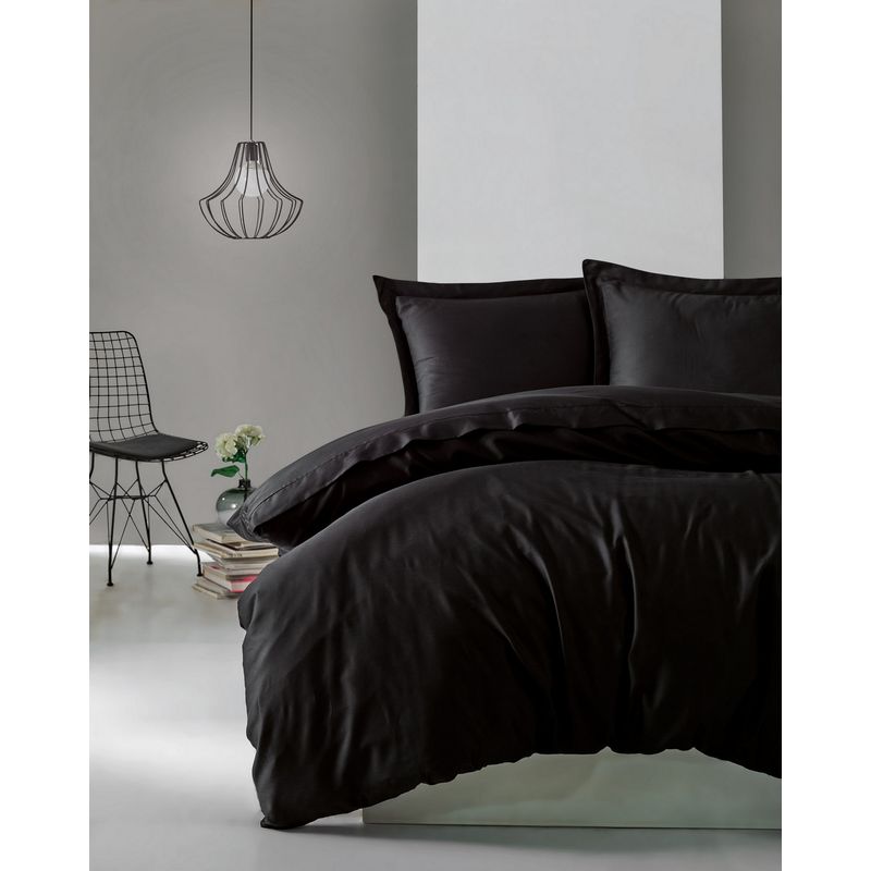 Casa si Gradina - Textile si covoare - Lenjerii de pat - Seturi de lenjerie - Set lenjerie de pat, L'essentiel Maison, negru, 200x220 cm, satin bumbac - Infinity.ro