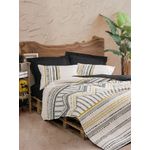 Casa si Gradina - Textile si covoare - Lenjerii de pat - Seturi de lenjerie - Set lenjerie de pat, L'essentiel Maison, negru alb auriu, 220x230 cm, 100% bumbac ranforce, matlasat - Infinity.ro