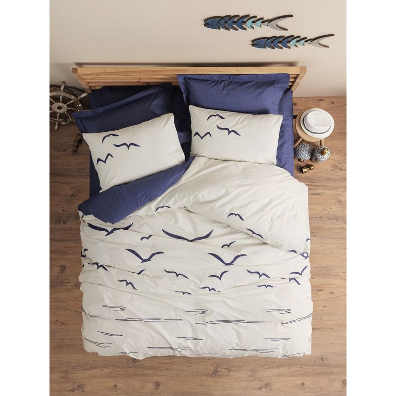 Casa si Gradina - Textile si covoare - Lenjerii de pat - Seturi de lenjerie - Set lenjerie de pat single, L'essentiel Maison, albastru inchis alb, 160x220 cm, 100% bumbac ranforce - Infinity.ro