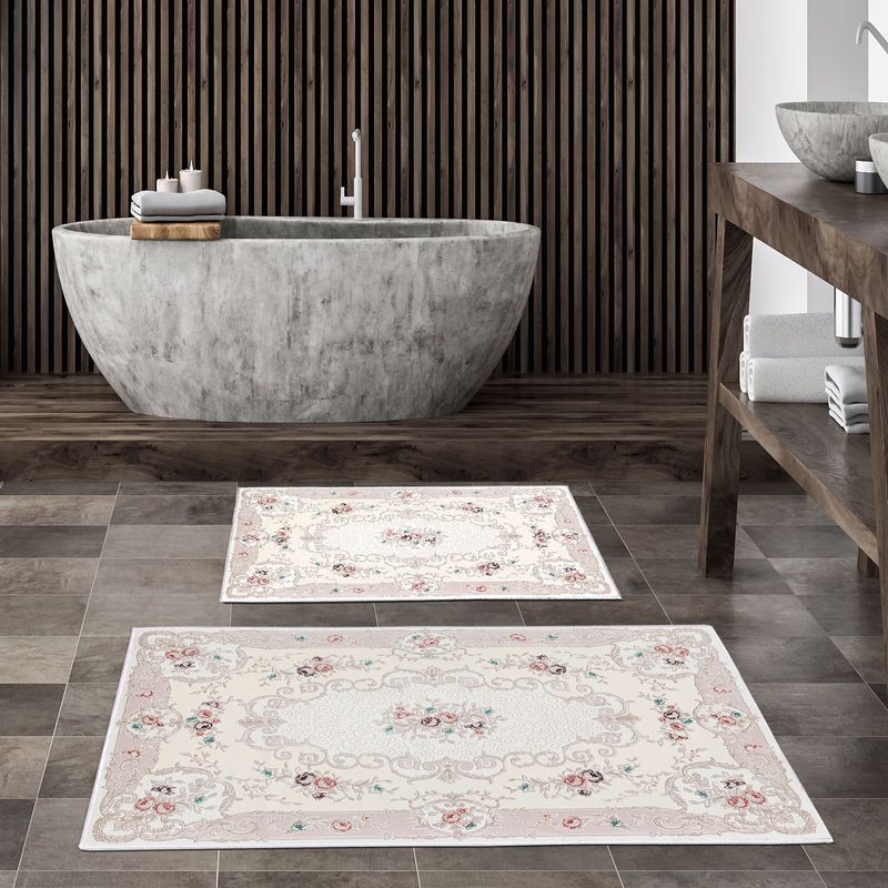 Casa si Gradina - Textile si covoare - Covoare - Covorase baie - Set covorase de baie, L'essentiel Maison, multicolor, 50x60 cm si 60x100 cm, 100% poliester, antiderapant, antibacterian, 299ANR1603 - Infinity.ro