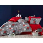Casa si Gradina - Textile si covoare - Lenjerii de pat - Seturi de lenjerie - Set lenjerie pat single, L'essentiel Maison, rosu alb negru, 160x220 cm, microsatin poliester si bumbac, imprimare 3d - Infinity.ro