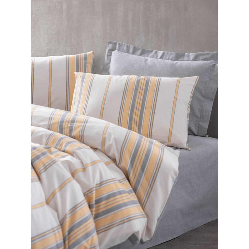Casa si Gradina - Textile si covoare - Lenjerii de pat - Seturi de lenjerie - Set lenjerie pat single, L'essentiel Maison, galben gri alb, 160x220 cm, bumbac poliester - Infinity.ro