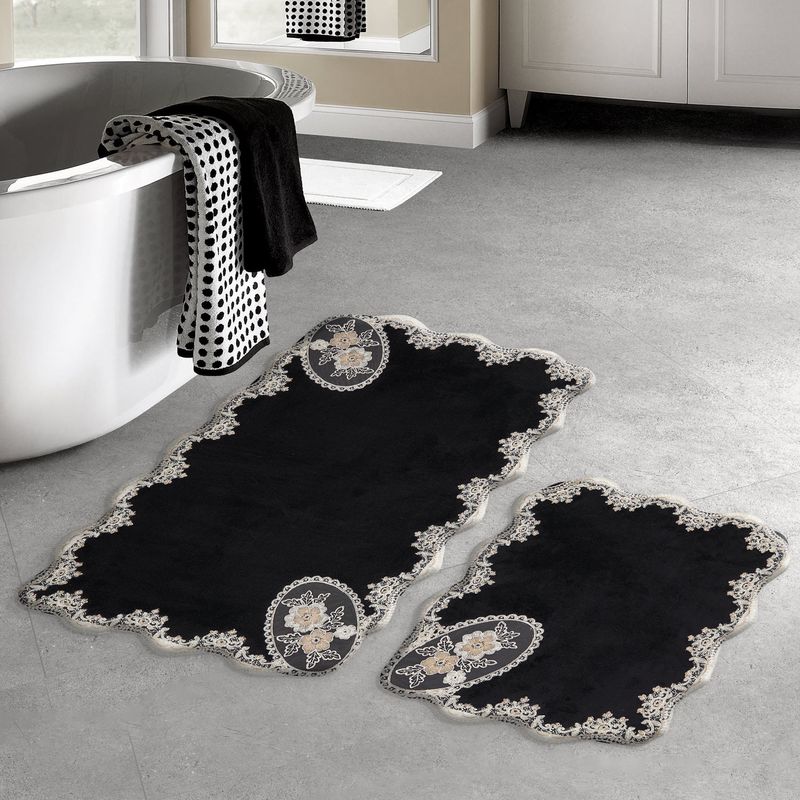 Casa si Gradina - Textile si covoare - Covoare - Covorase baie - Set covorase de baie, L'essentiel Maison, alb-negru, 50x60 cm si 60x100 cm, 100% poliester, antiderapant, 394ANR1493 - Infinity.ro