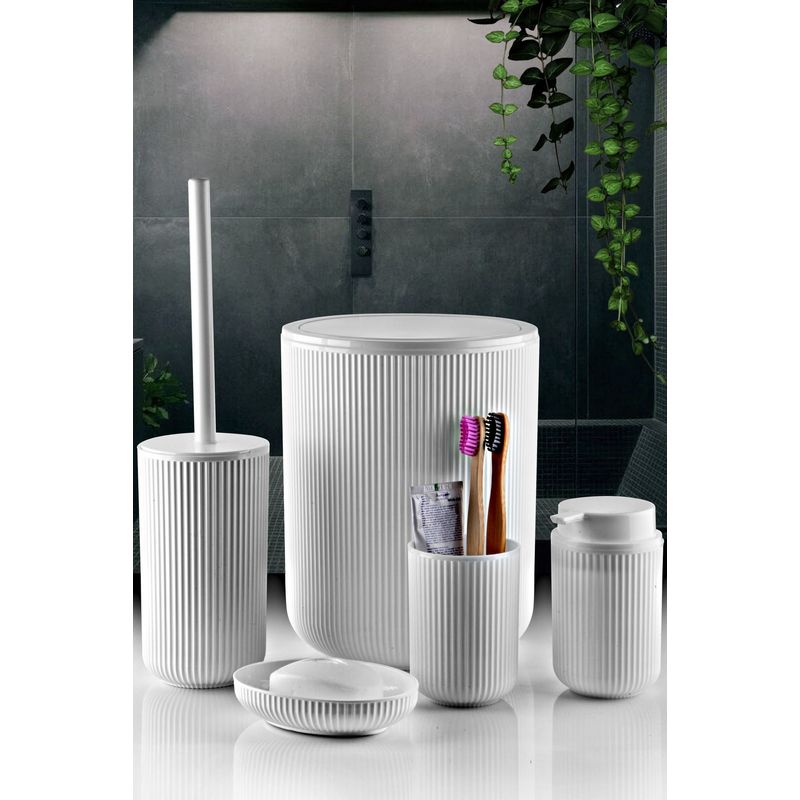 Casa si Gradina - Sanitare - Suporturi si accesorii baie - Accesorii baie - Set accesorii baie, L'essentiel Maison, alb, plastic, 5 piese - Infinity.ro