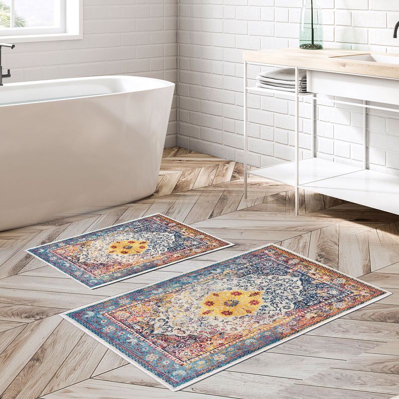 Casa si Gradina - Textile si covoare - Covoare - Covorase baie - Set covorase de baie, L'essentiel Maison, multicolor, 50x60 cm si 60x100 cm, 100% poliester, antiderapant, antibacterian, 299ANR1571 - Infinity.ro