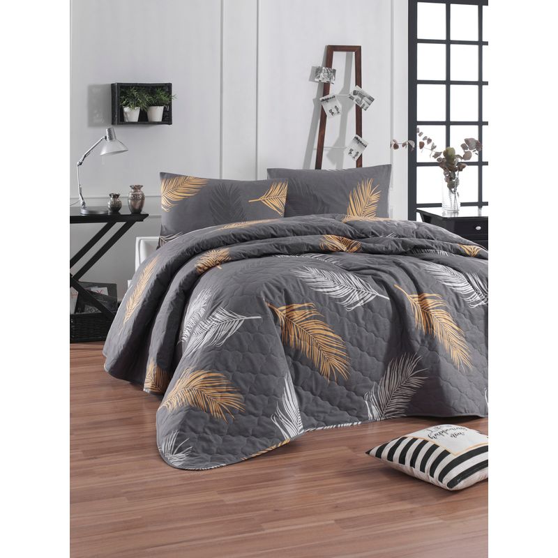 Casa si Gradina - Textile si covoare - Lenjerii de pat - Seturi de lenjerie - Set cuvertura de pat single, L'essentiel Maison, auriu gri, 180x225 cm, 100% bumbac ranforsat - Infinity.ro