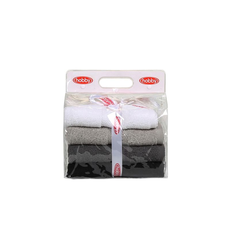 Casa si Gradina - Textile si covoare - Textile baie - Prosoape - Set prosoape de mana, L'essentiel Maison, alb, gri, gri inchis, negru, 50x90 cm, 100% bumbac, set 4 bucati - Infinity.ro