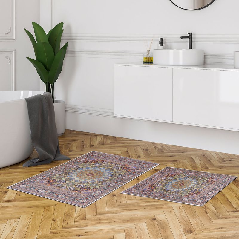 Casa si Gradina - Textile si covoare - Covoare - Covorase baie - Set covorase de baie, L'essentiel Maison, multicolor, 50x60 cm si 60x100 cm, 100% poliester, antiderapant, antibacterian, 299ANR1585 - Infinity.ro
