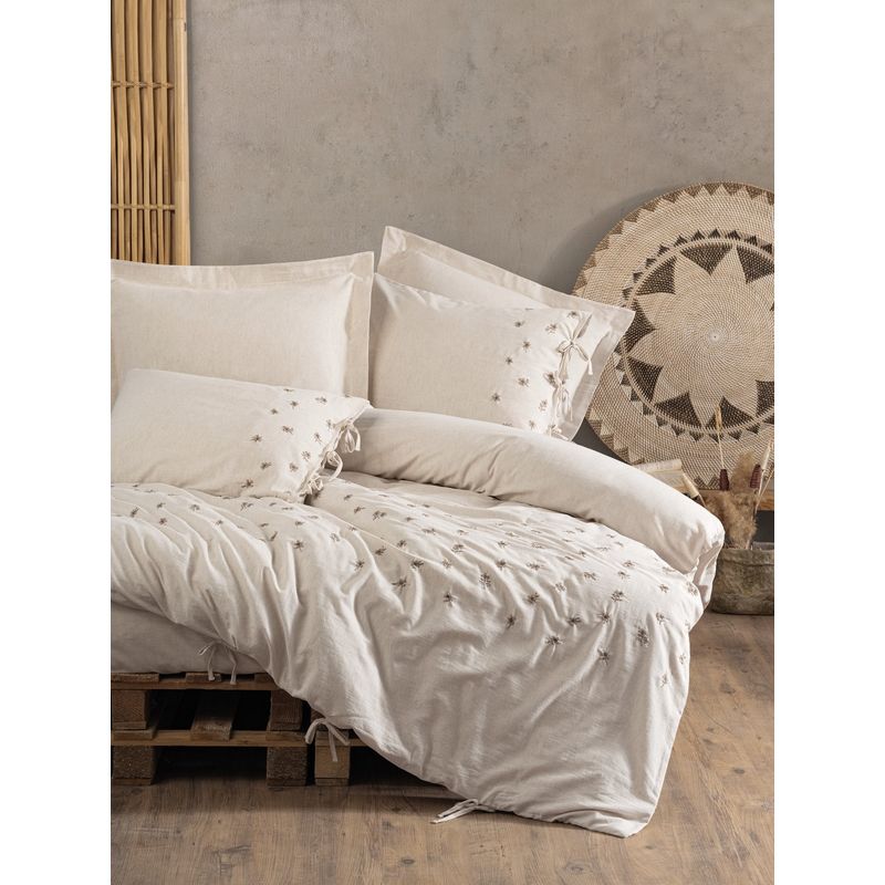Casa si Gradina - Textile si covoare - Lenjerii de pat - Seturi de lenjerie - Set lenjerie de pat, L'essentiel Maison, crem, 200x220 cm, 25% in, 75% bumbac - Infinity.ro
