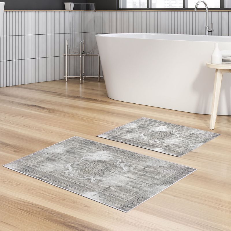 Casa si Gradina - Textile si covoare - Covoare - Covorase baie - Set covorase de baie, L'essentiel Maison, multicolor, 50x60 cm si 60x100 cm, 100% poliester, antiderapant, antibacterian, 299ANR1596 - Infinity.ro
