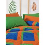 Casa si Gradina - Textile si covoare - Lenjerii de pat - Seturi de lenjerie - Set lenjerie pat dublu, L'essentiel Maison, albastru verde portocaliu, 200x220 cm, 100% bumbac ranforce - Infinity.ro