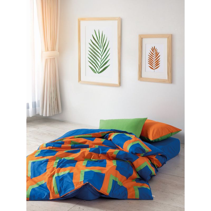 Casa si Gradina - Textile si covoare - Lenjerii de pat - Seturi de lenjerie - Set lenjerie pat dublu, L'essentiel Maison, albastru verde portocaliu, 200x220 cm, 100% bumbac ranforce - Infinity.ro
