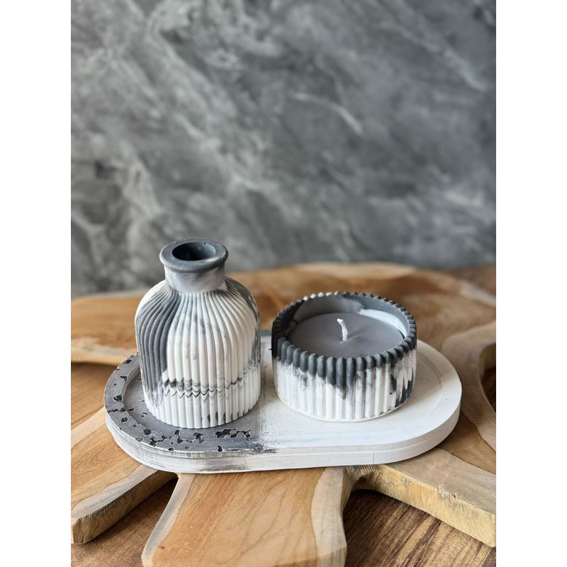 Casa si Gradina - Decoratiuni - Aromaterapie si lumanari - Lumanari si candele - Set lumanari decorative, Aberto Design, beton, gri si alb, 3 piese, 447FLD1136 - Infinity.ro
