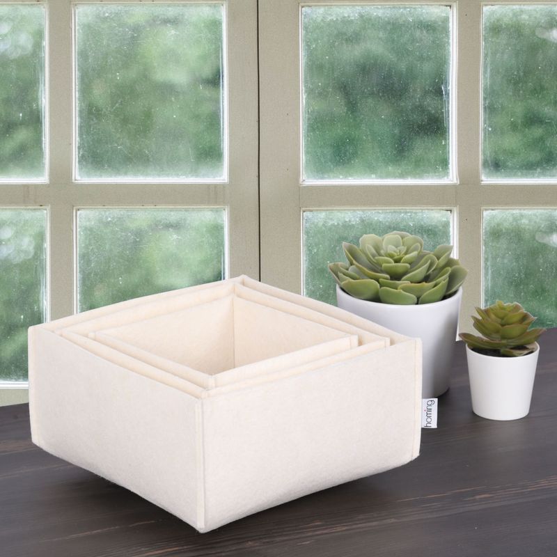 Casa si Gradina - Mobilier - Organizare si depozitare - Cutii depozitare - Set cutii depozitare birou, Aberto Design, 100% fetru, crem, 22.5x22.5x10 cm, 18x18x10 cm, 14x14x10 cm - Infinity.ro