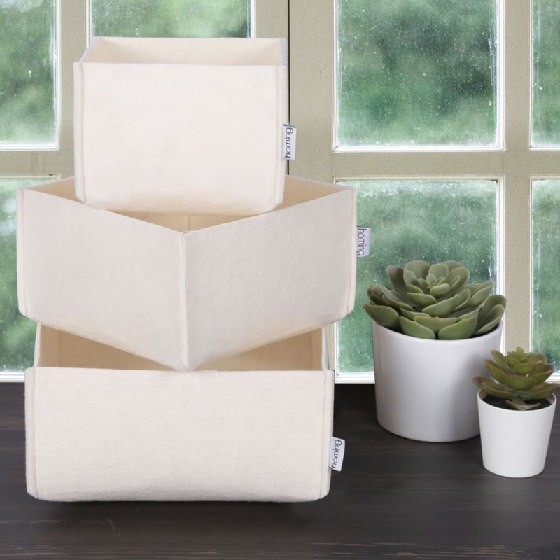 Casa si Gradina - Mobilier - Organizare si depozitare - Cutii depozitare - Set cutii depozitare birou, Aberto Design, 100% fetru, crem, 22.5x22.5x10 cm, 18x18x10 cm, 14x14x10 cm - Infinity.ro