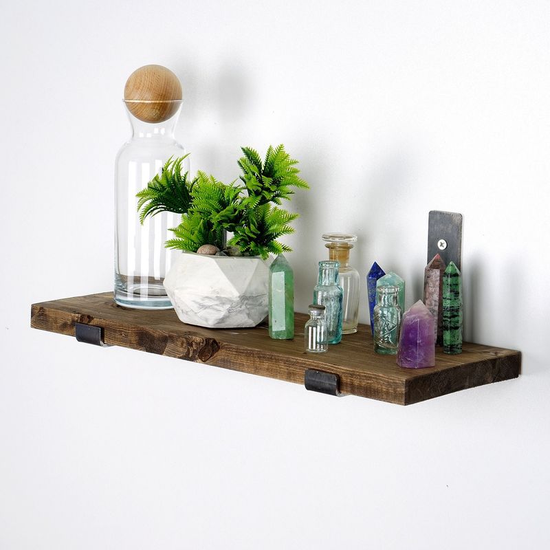 Casa si Gradina - Mobilier - Biblioteci si rafturi - Rafturi - Raft de perete decorativ, Hanah Home, lemn de molid, negru si nuc, 40x16x14 cm - Infinity.ro