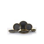 Casa si Gradina - Bucatarie si vesela - Vesela si tacamuri - Servicii de masa - Set de masa 8 piese, Hermia, portelan, negru auriu, farfurii 27/21 cm, boluri 15 cm - Infinity.ro
