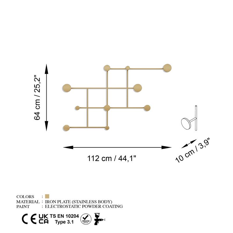 Casa si Gradina - Mobilier - Organizare si depozitare - Cuiere - Cuiere de perete, Wallxpert, metal, auriu, 112x64x10 cm - Infinity.ro