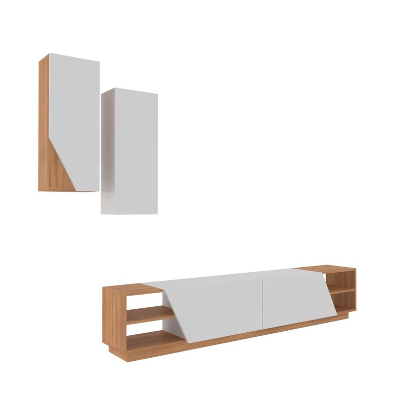 Casa si Gradina - Mobilier - Comode si corpuri - Console - Comoda tv, Hanah Home, pal melaminat, alb si tec, 240x47x37.5 cm - Infinity.ro