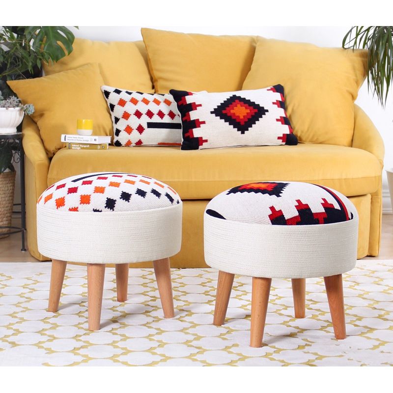 Casa si Gradina - Mobilier - Scaune si fotolii - Tabureti - Taburet, Atelier Del Sofa, bumbac si poliester, alb, picioare din lemn, 42x46 cm - Infinity.ro