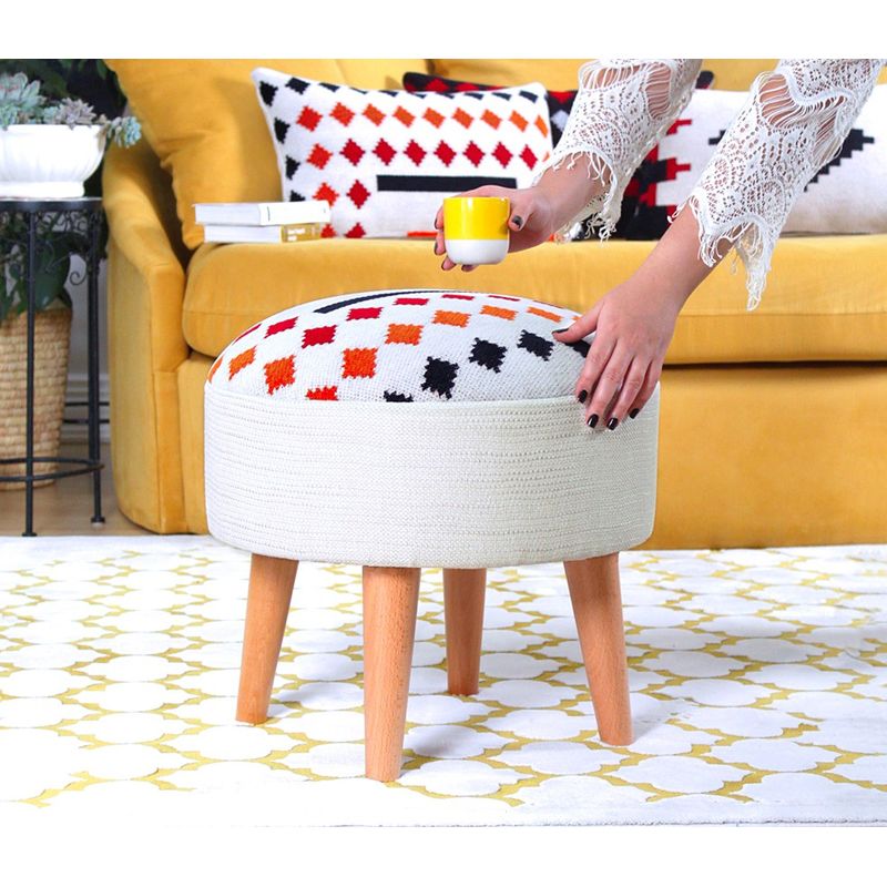 Casa si Gradina - Mobilier - Scaune si fotolii - Tabureti - Taburet, Atelier Del Sofa, bumbac si poliester, alb, picioare din lemn, 42x46 cm - Infinity.ro