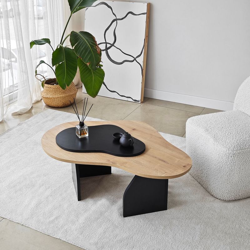 Casa si Gradina - Mobilier - Mese si birouri - Masute de cafea - Masa de cafea, Hanah Home, pal melaminat, stejar safir si negru, 105x65x35 cm - Infinity.ro