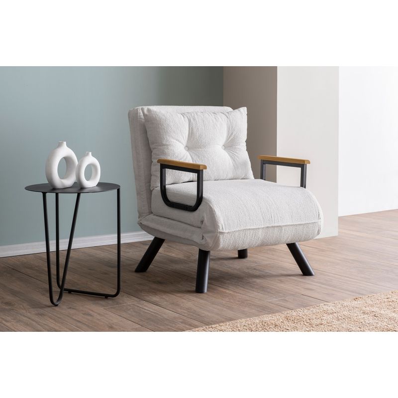 Casa si Gradina - Mobilier - Canapele si coltare - Canapele - Canapea extensibila, Hanah Home, stofa teddy, alb, 1 loc, cadru metalic - Infinity.ro