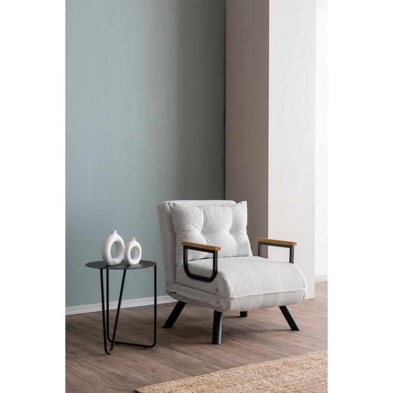 Casa si Gradina - Mobilier - Canapele si coltare - Canapele - Canapea extensibila, Hanah Home, stofa teddy, alb, 1 loc, cadru metalic - Infinity.ro