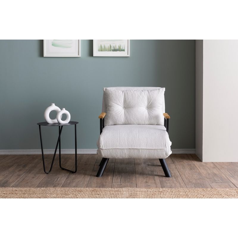 Casa si Gradina - Mobilier - Canapele si coltare - Canapele - Canapea extensibila, Hanah Home, stofa teddy, alb, 1 loc, cadru metalic - Infinity.ro