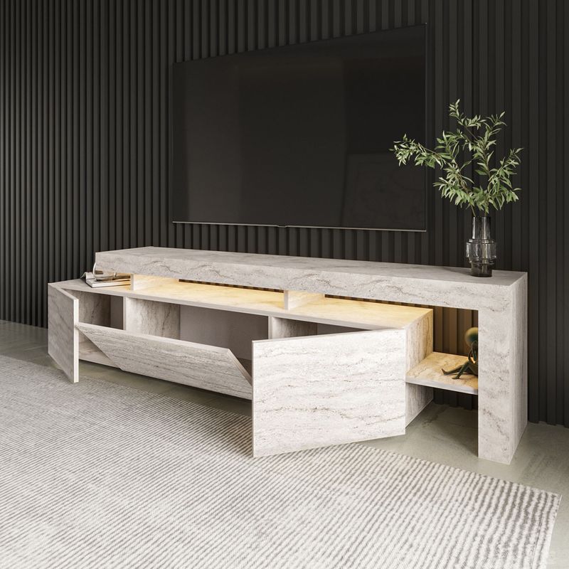Casa si Gradina - Mobilier - Comode si corpuri - Comode - Comoda tv, Hanah Home, pal melaminat, travertin, 192x37x53 cm - Infinity.ro