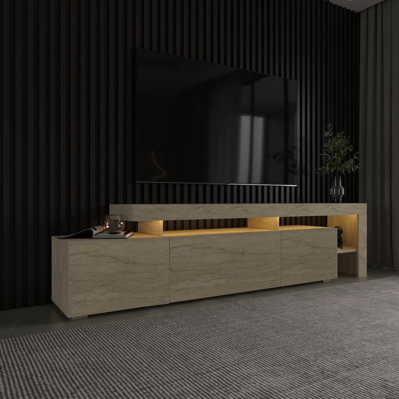 Casa si Gradina - Mobilier - Comode si corpuri - Console - Comoda tv, Hanah Home, pal melaminat, travertin, 192x37x53 cm - Infinity.ro