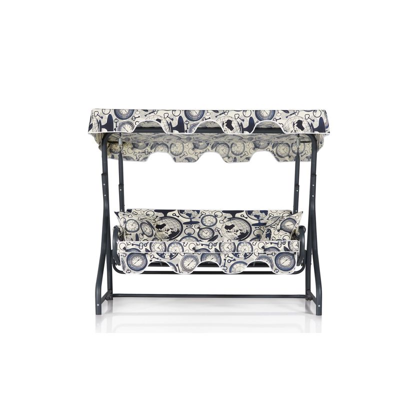 Casa si Gradina - Gradina si terasa - Balansoare si hamace - Balansoare - Balansoar de gradina triplu, Hanah Home, metal, negru crem, 200x165x110 cm - Infinity.ro